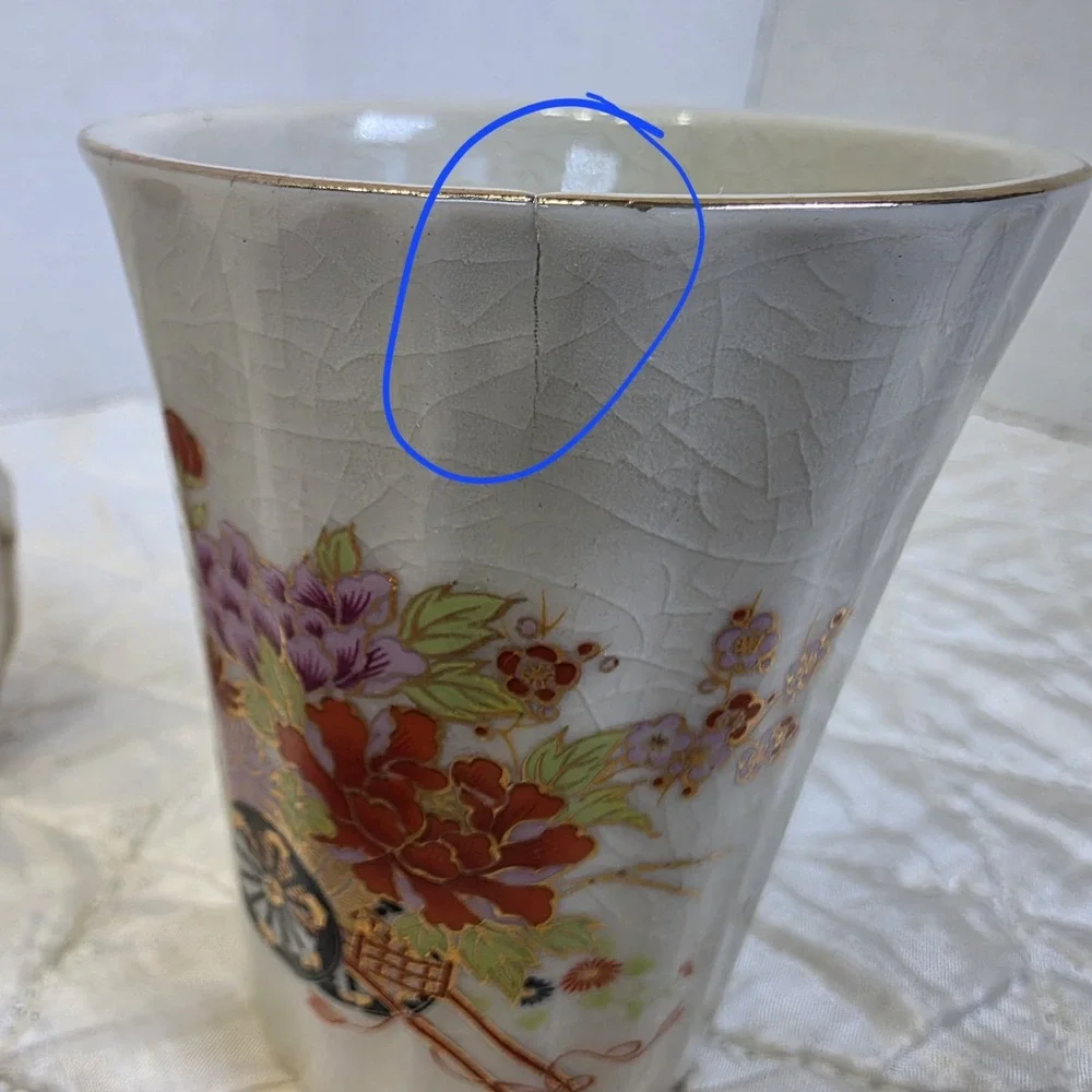 Vintage Porcelain 3 Piece Bathroom Set Japan Cup Toothbrush Holder Soap Dish